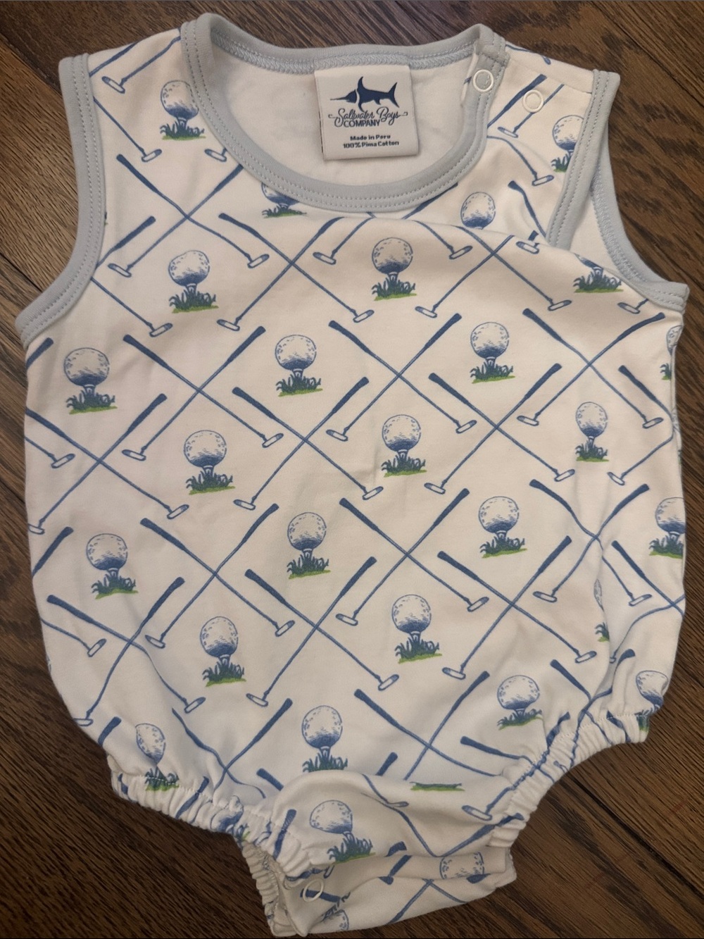 Saltwater Boys Company Golf Print romper/ bubbler size 6 months. Worn once